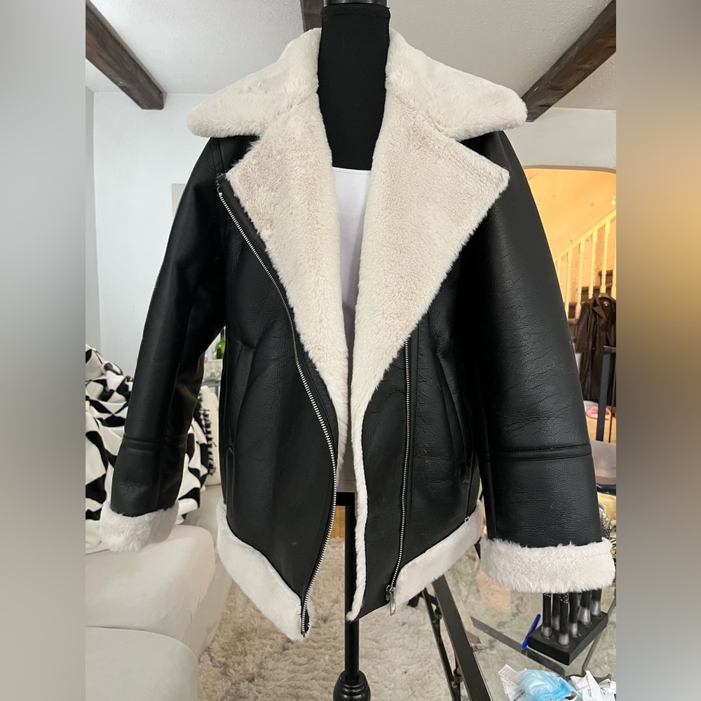 JOIE BUTTERY SOFT FAUX LEATHER FAUX FUR LINED MOTO JACKET